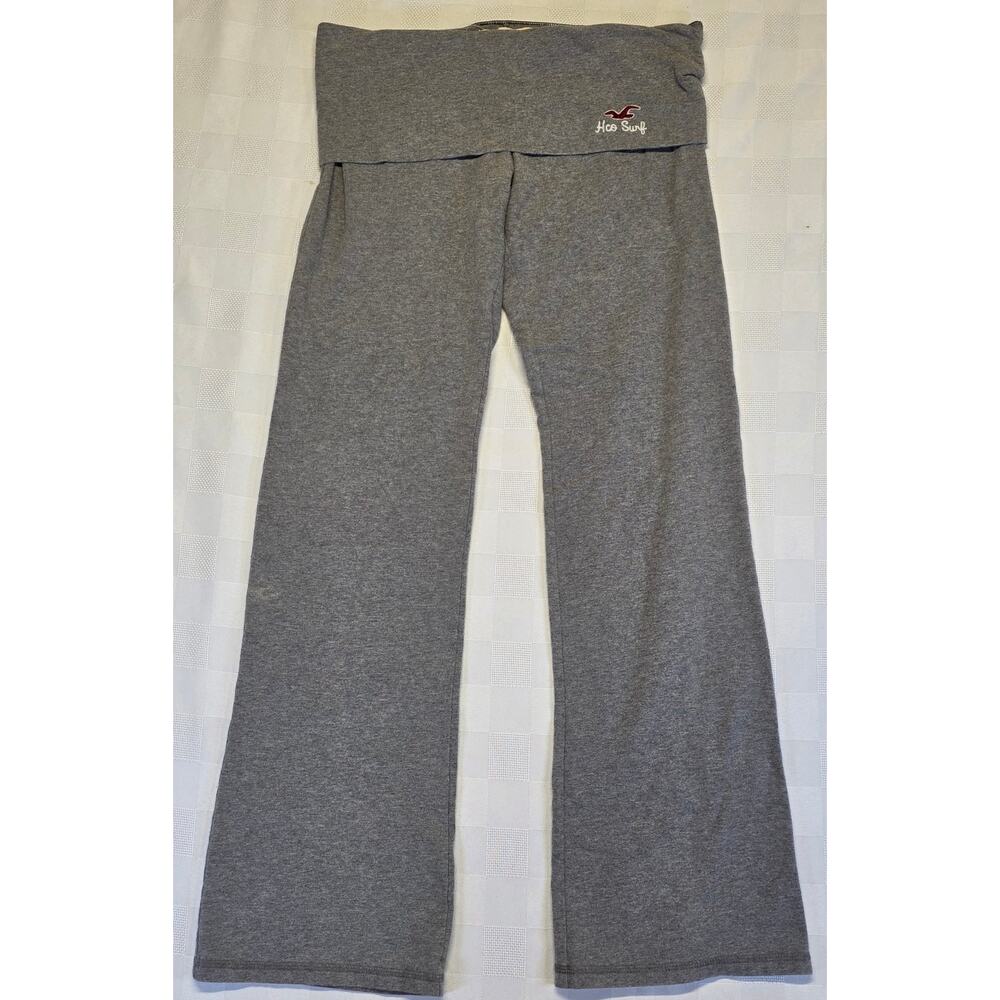 Vintage Hollister Y2K Gray Yoga Pants Large Fold Over Waist Logo Stretch Casual